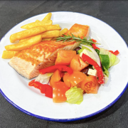 Salmon with Chips and Salad (Grilled) 
